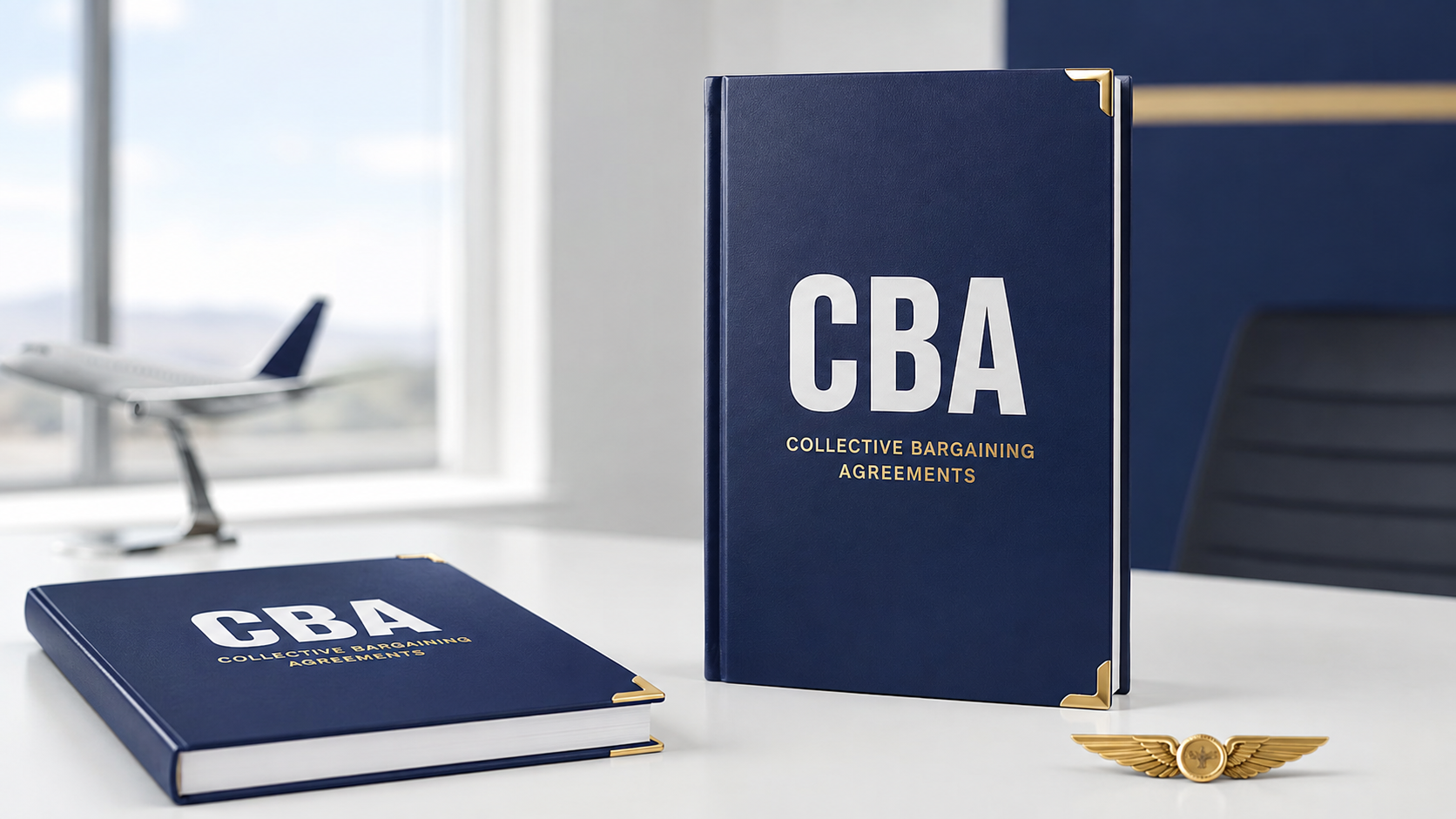 Collective Bargaining Agreements books in an aviation office