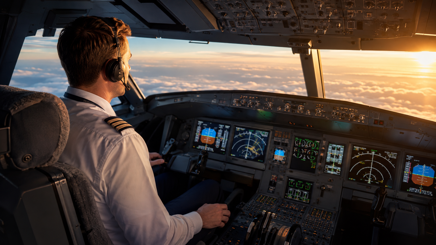 Active-line pilot operating a widebody aircraft at cruise